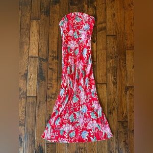 Floral Red Strapless Maxi Dress